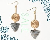 Spotted Quartz Triangle Earrings