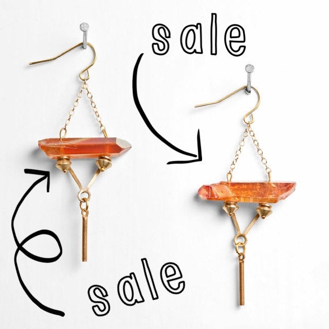 NEW - Peach Crystal Earrings with Gold and Brass Accents