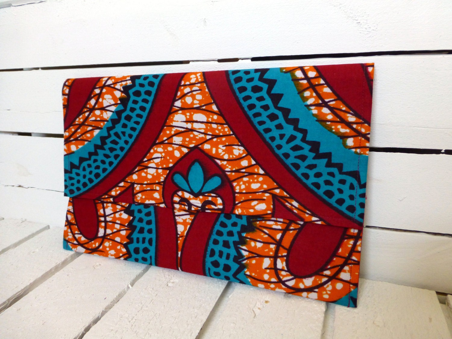 African wax print clutch Red and Orange