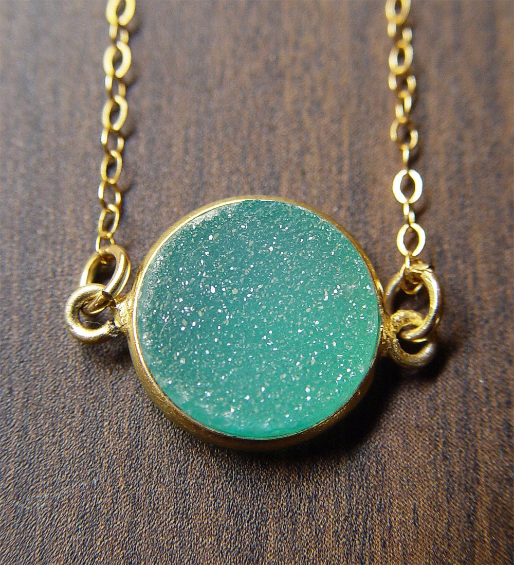 Teal Druzy Gold Necklace