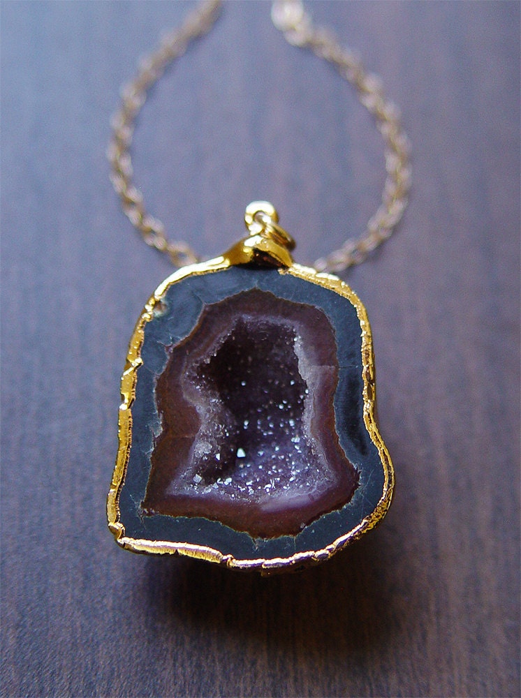 Burgundy Geode Druzy Necklace in 14k gold OOAK