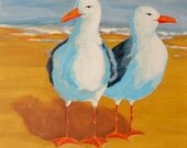 Art, seagull, beach, sand, wall decoration, home decor, beach house decor, birds, painting Original Acrylic painting on canvas, 12 x 12 in - pawapara