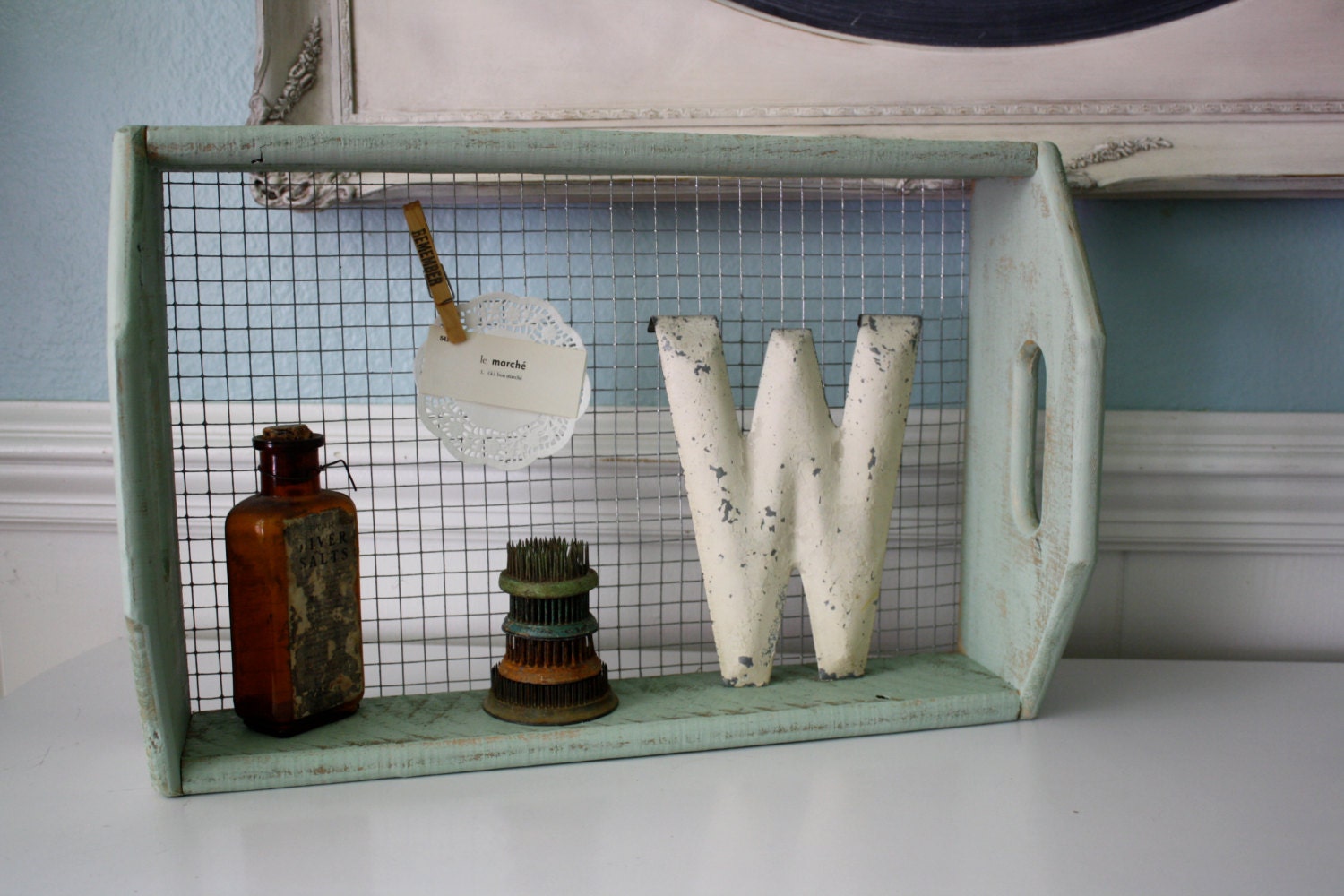 Celery Green Cottage Chic Wire Tray Organizer