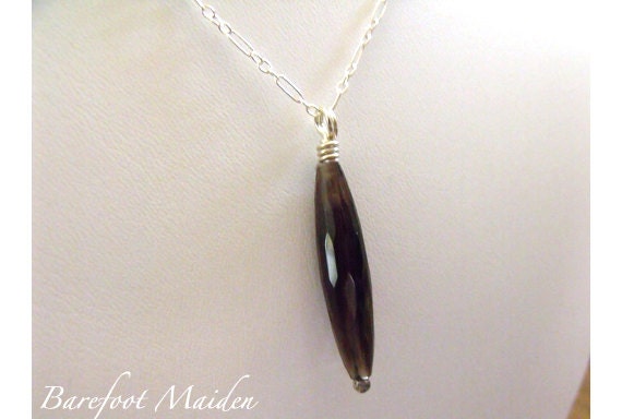 Misty Smoke Drop Necklace / Faceted Smoky Quartz, Sterling, Gemstone Necklace, Rustic Necklace