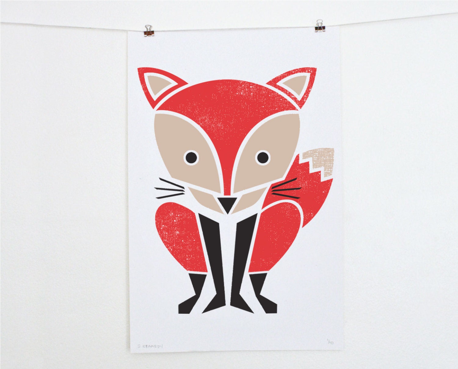 Red Fox Screenprint, Large Art Print, Poster, Woodland, Kids Room