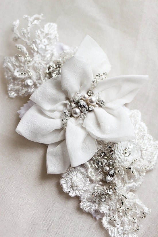GENEVIEVE - Bridal Lace Headpiece, Rhinestone Headpiece, Lace Comb, Beaded Bridal Hair Comb