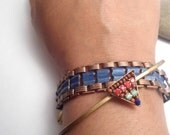 Bracelet, Bangle, Global, Beaded, Beadwork, Red, Blue