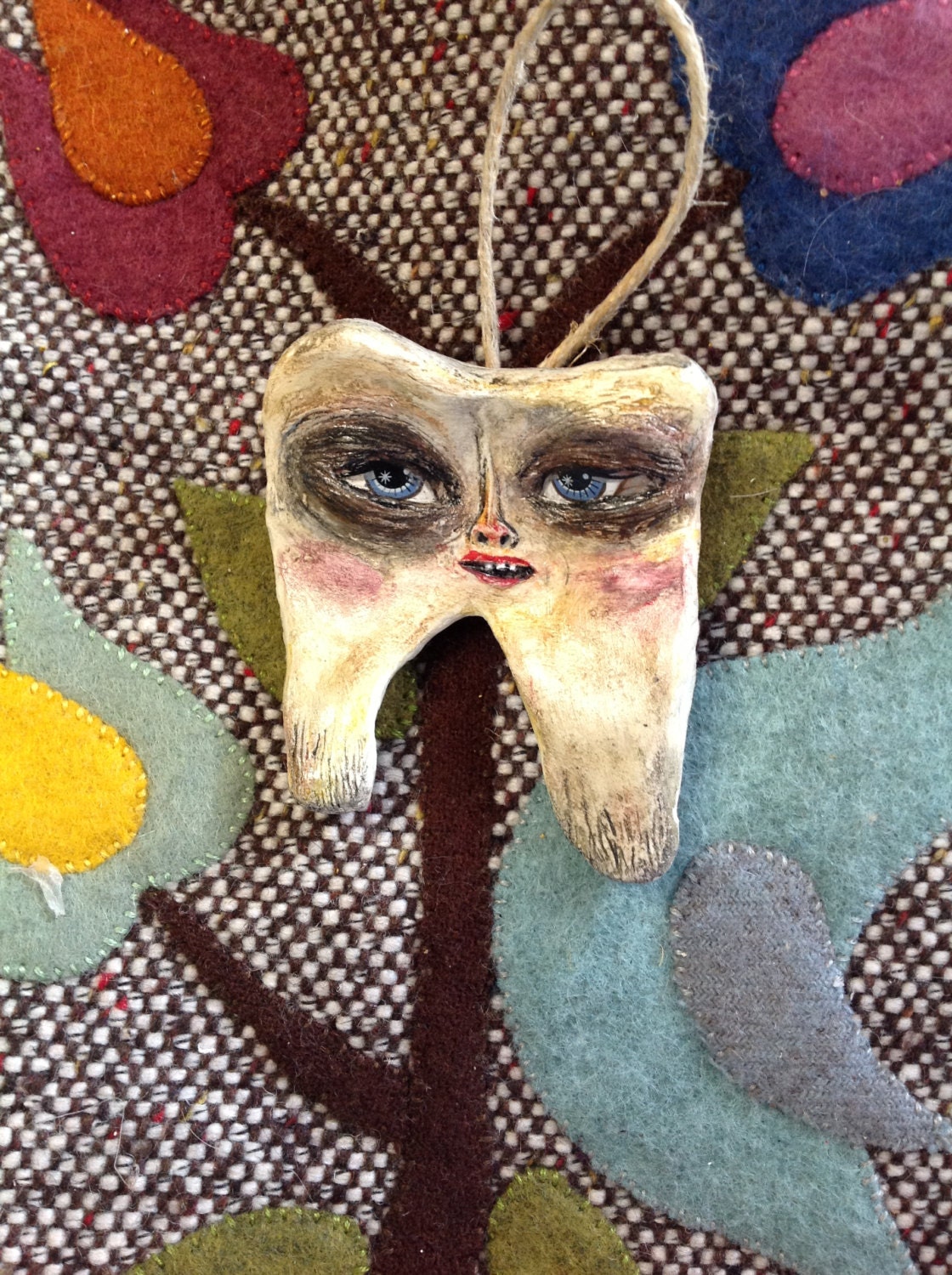Paper mache tooth sweet tooth ornament