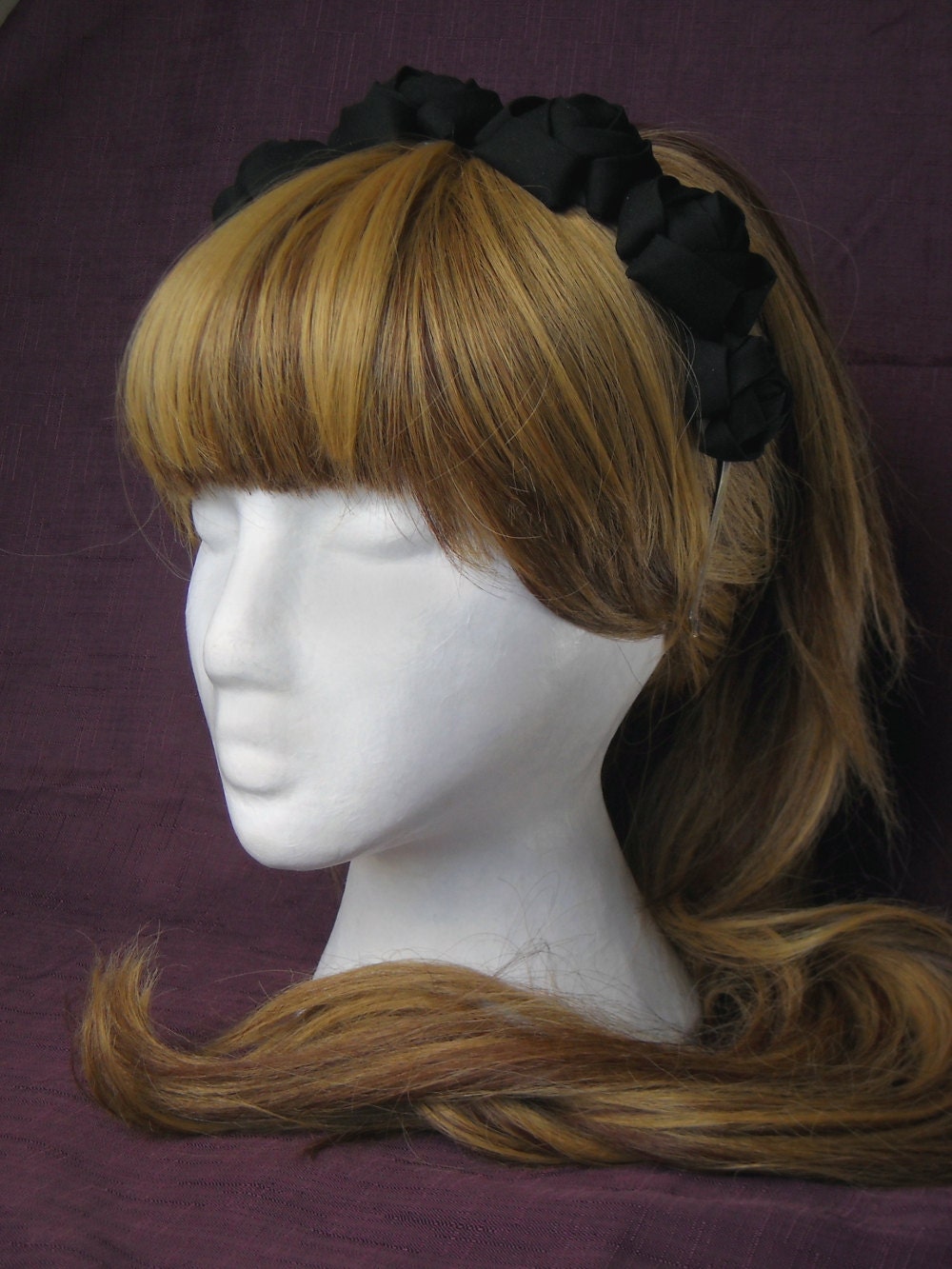 Tsumami Kanzashi Hairband - Black Rose