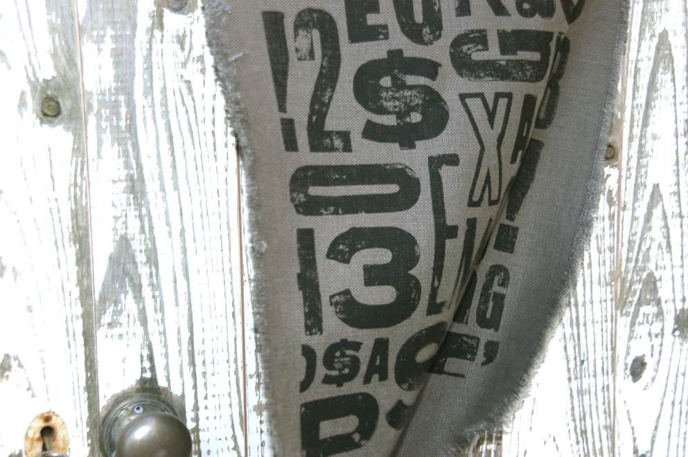 Black Grey Screen printed fabric linen basecloth type design LIMITED EDITION fabric