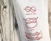 Nautical decor RED Tea Towel knot design Screen printed linen kitchen towel kitchen decor red
