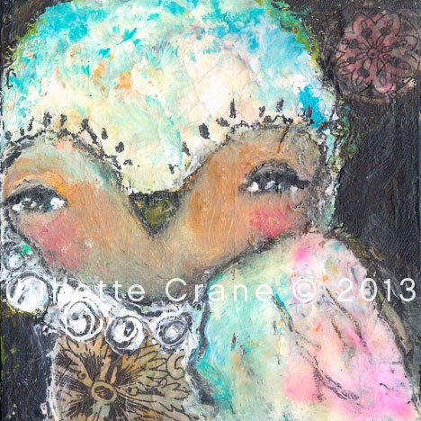 Owl Painting- Tender Heart- an 8x8 inch Print of a Reproduction of the Original Mixed Media Painting by Juliette Crane
