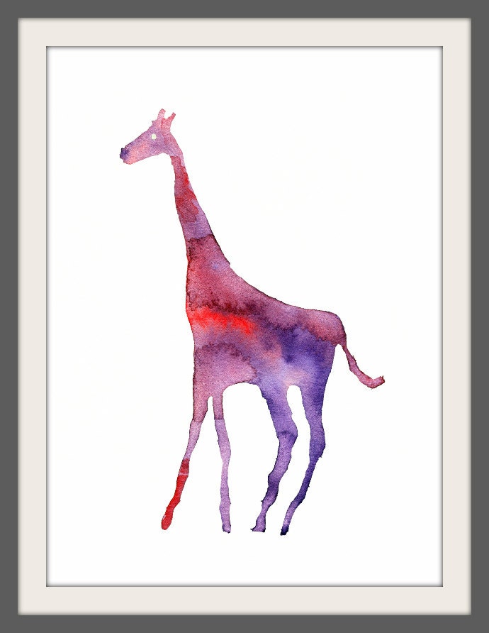 groovy giraffe watercolor print: 8.5 x 11
