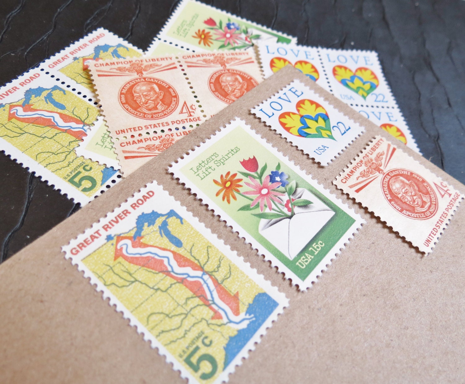 LOVE Letters II .. UNused Vintage Postage Stamps  .. post 5 letters