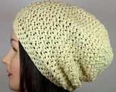 Organic Cotton Textured Slouch Beanie in Lemon Yellow