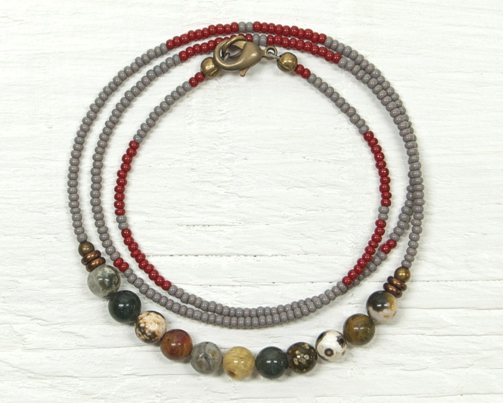 Beaded Gemstone Necklace // Seed and Stone No6 // Ocean Jasper