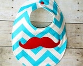 Aqua and white chevron stripe moustache bib