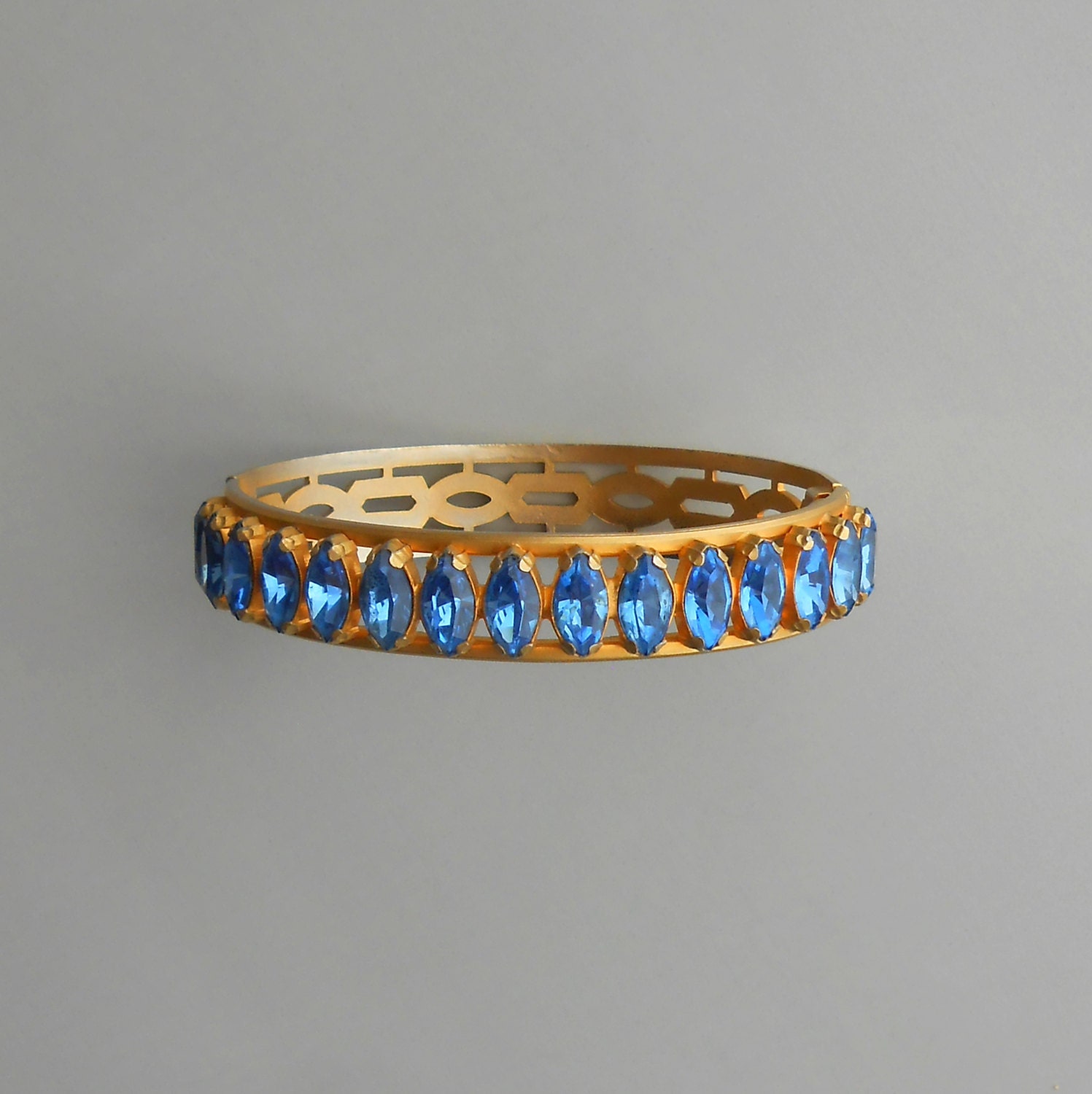 Art Deco Bracelet. Blue Navette Rhinestones.