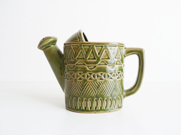 Vintage Ceramic Planter Watering Can Green by kissavintagedesign