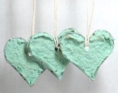 60 Plantable Mini Heart Tags Or Favors (Made From 100% Recycled Handmade Paper Embedded With Wildflower Seeds) you choose color and twine