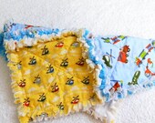 SALE Boy Rag Blanket - Helicopters & Toys - Blue, Yellow, Red, and Green