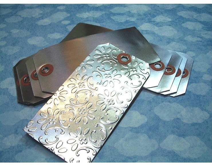 Shipping Tags - No.5  Aluminum Foil Laminated to 13 Point Heavy Stock -  set of (8) Embossable Tags