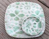 Bridges Pottery Small Decorative Plate Set Specialty- Serving-Plate-White and Green IN STOCK