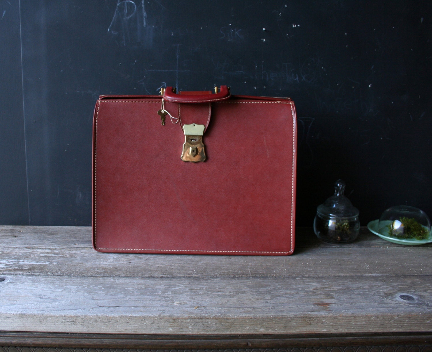 Vintage Briefcase Leather 50s Rust Color With Key From Nowvintage on Etsy