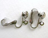 Vintage Rhinestone Earwires Crystal Clip On Silver 17mm vfd0234 (6)