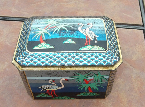 Vintage  Baret Ware Flamingo Decorated Tin Box