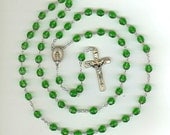Handmade Rosary with Czech Crystal in Emerald- May's Birthstone