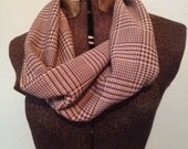 Sewstainable Handmade Unisex Vintage Brown Houndstooth Fabric Infinity Scarf
