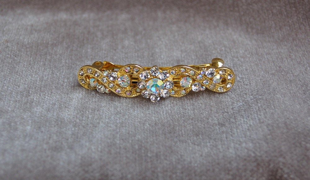 Rhinestone gold Metal Hair Clip / Bridal Hair Clip / Special Occasion Clip