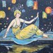 A Woman of the Night - Antique Candy Box - Flapper Girl - Yellow - Sky - Blue - Orange - Vintage Home Decor