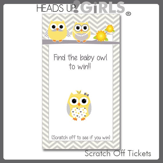 Yellow Owl Family Scratch Off Cards for Boys or Girls or in Any Design to Match Any Shower Theme - in Gray and Yellow DIY