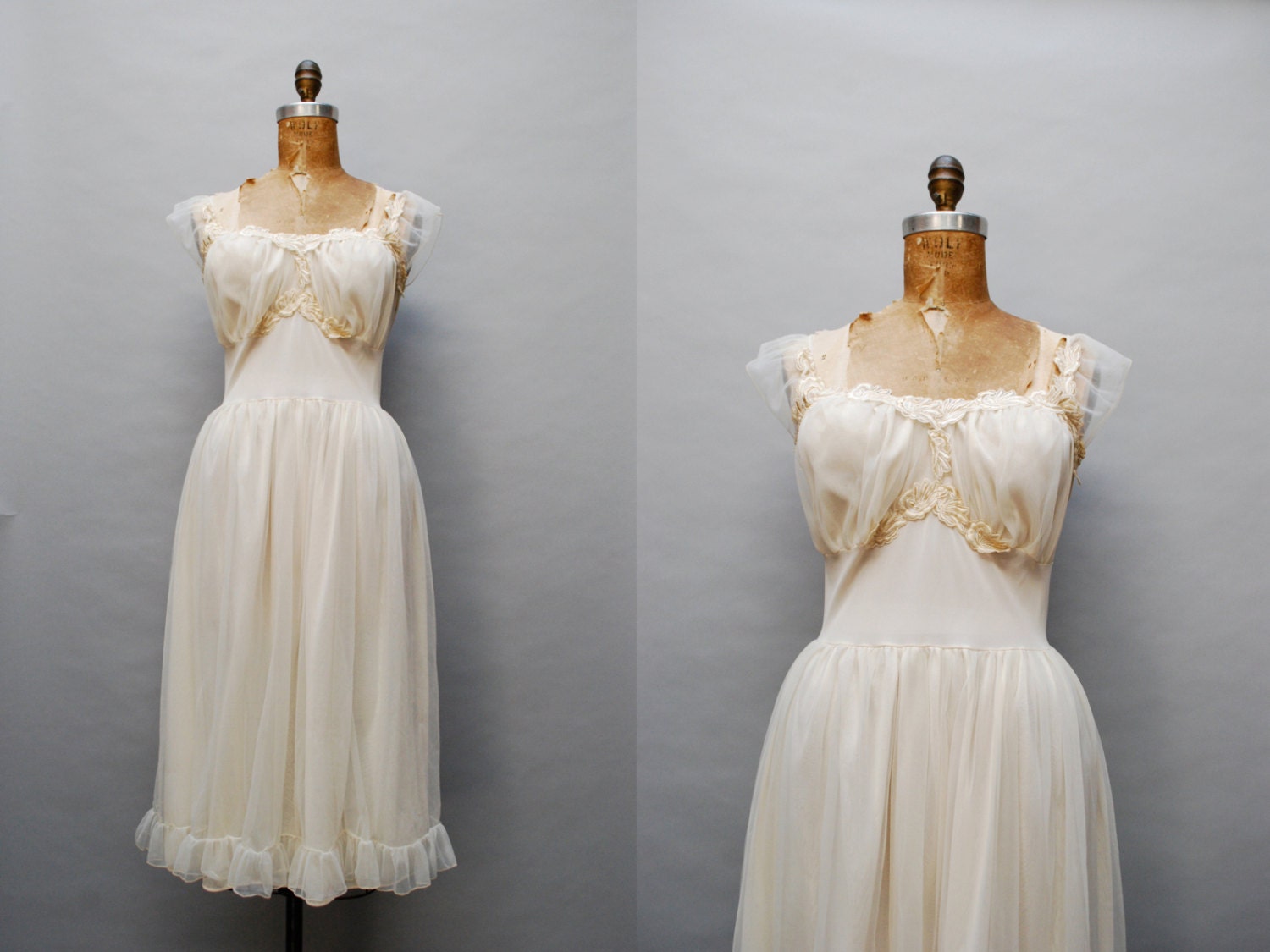 vintage 1950s cream lace nightgown