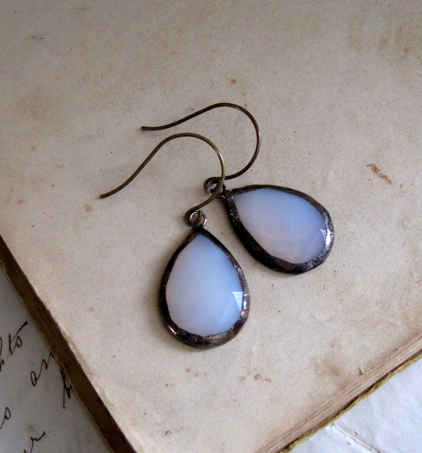 Milky White Translucent Teardrop Faceted Earrings Wedding Jewelry