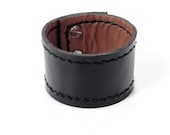 Handmade Leather Cuff Leather Bracelet Hand Stitched in Black
