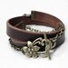Brown Leather Bracelet Wrap Bracelet Leather Cuff  with Toggle Clasp for Wrist 6.5 inches
