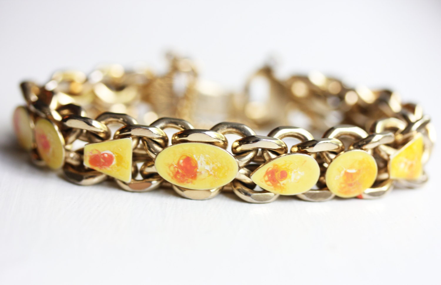 Orange and Yellow Enamel Chain Bracelet