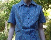 1940s WWII Vintage Reproduction BLOUSE . Gorgeous Blue Floral