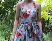 The SWEET BILLY Dress in Pale Blue HAWAIIAN fabric.  A stunning 1950s Vintage Reproduction.