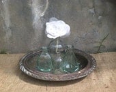 Fabulous - Vintage - Oxidized - Silver Plate - Salvaged Decorative Tray - Bowl - Cottage Farmhouse Chic Display