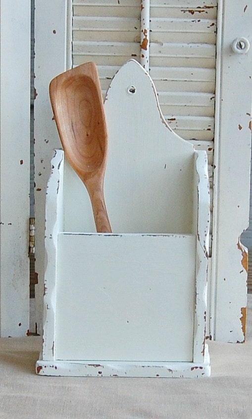 Vintage Caddy White Kitchen Organizer Utensil Holder Distressed Cottage White