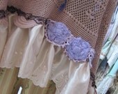 vintage crochet tunic, Vintage Kitty.. hand dyed mushroom and mauves.., cropped tunic, raggy roses, lace, ooak..shabby chic XL/2XL PLUS