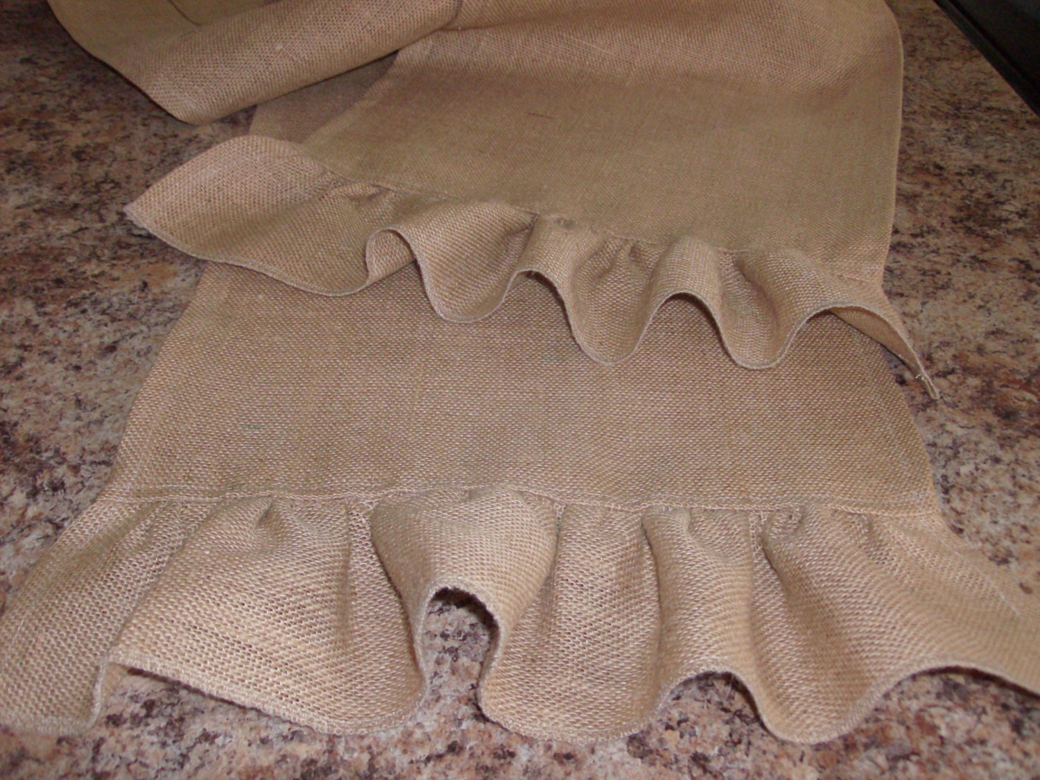Burlap 14X96" natural color table runner with ruffles  Hand wash
