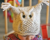 Baby Owl Hat, Photo Prop, CUSTOM Hand Knit, Choose your Size & Color