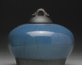 Blue Ceramic jar with lid,Raku jar,handmade, home decor, art pottery