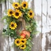 Sunflower Wreath, Ivy, Fern, Apple, Burlap, Terra Cotta Saucer