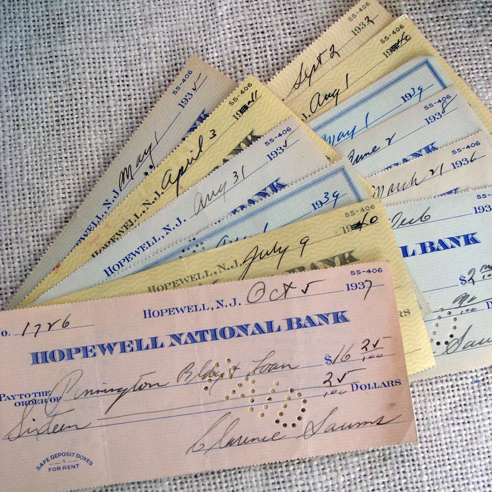 Vintage Checks From 1930s and 1940s - great for altered art projects - set of 12